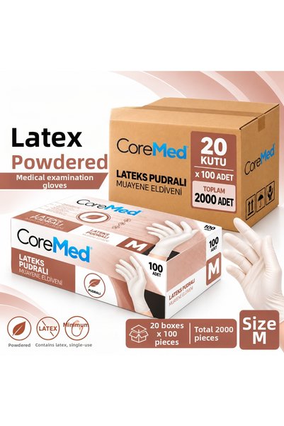 OEM Coremed Latex Powdered Examination Gloves Size M, 2000 Pieces Box (20 Packs)