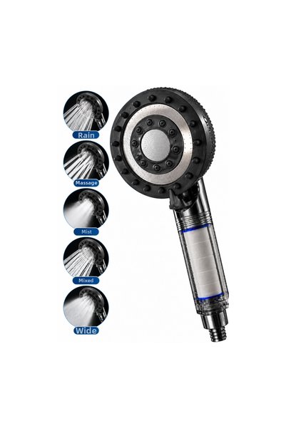 kumkumticaret Black Filtered Shower Head with 5 Different Water Flows, Massag...