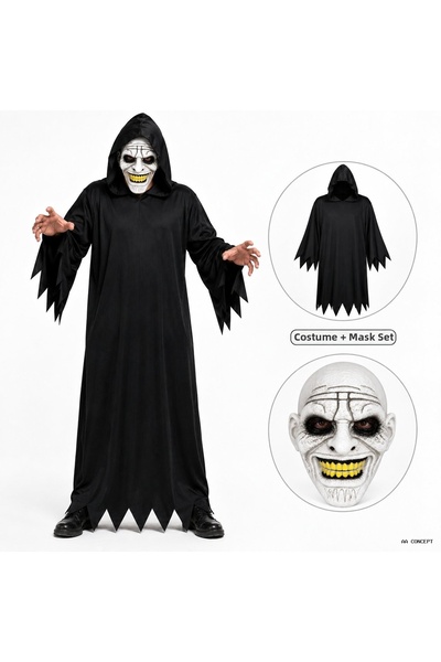 ZERO LAND Concepta Scary Smiling Masked Black Hooded Costume Set (132207) 140 cm