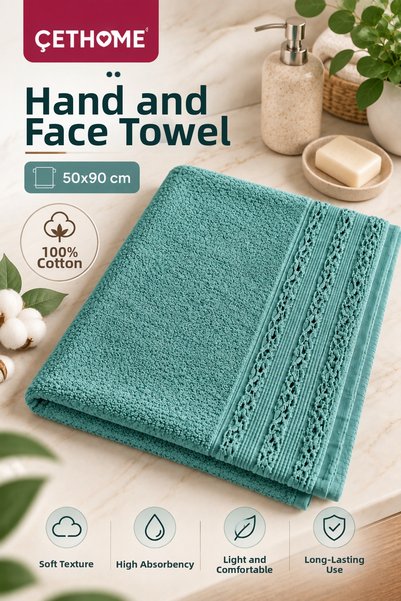 Weweus Çethome Turquoise Color Motif Hand and Face Towel