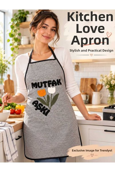 EVİNİZİNRİTMİ مريلة مطبخ نسائية مطبوع عليها عبارة "Kitchen Love" - مريلة طبخ ...