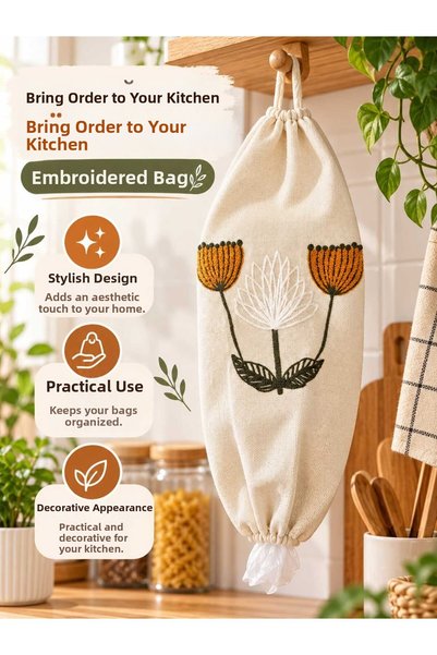 EVİNİZİNRİTMİ Kitchen Hanging Fabric Bag Organizer – Cream Colored Orange Whi...
