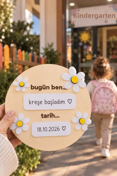 SOLIS DESIGN Baby First Memories Board 18X18 cm |   Papatyalı Wooden and Plexiglass Writable Photo Shooting Disc