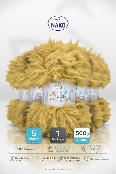 NAKO COCO • Galben șofran (97957) • Pachet de 5 x 100gr / 24m • Fir de tricot...