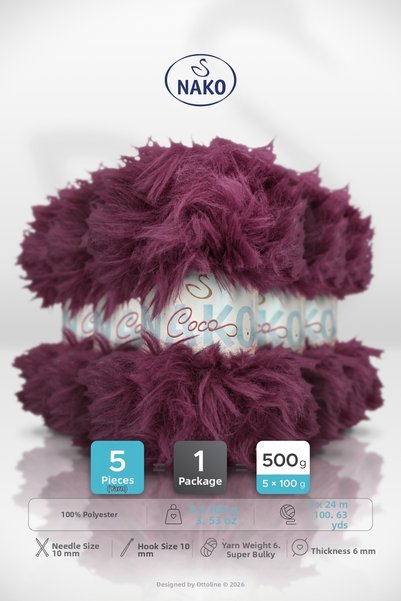 NAKO COCO • Fuchsia (97952) • Pachet de 5 x 100gr / 24m • Fir de tricotat pen...