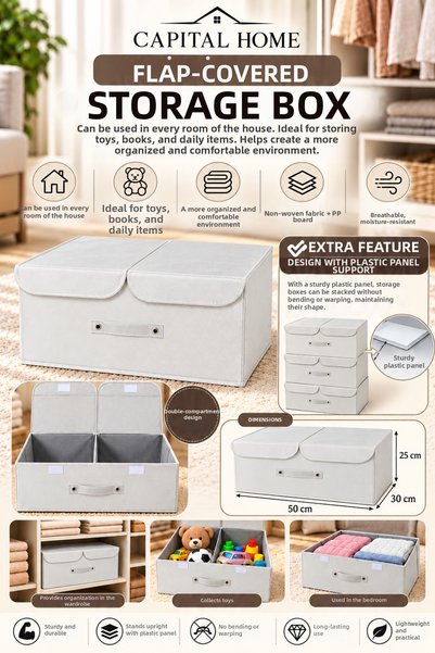 Capital Home منظم متعدد الأغراض بغطاء مزدوج ومقصورات مزدوجة + صندوق تخزين 50x...
