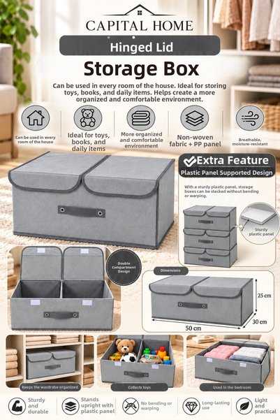 Capital Home منظم متعدد الأغراض بغطاء مزدوج ومقصورات مزدوجة + صندوق تخزين 50x...