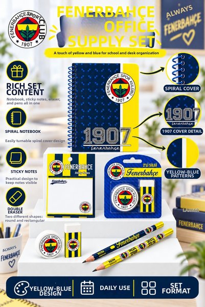 Fenerbahçe Licensed School Set A6 Spiral-Bound Lined Medium Notebook Double P...