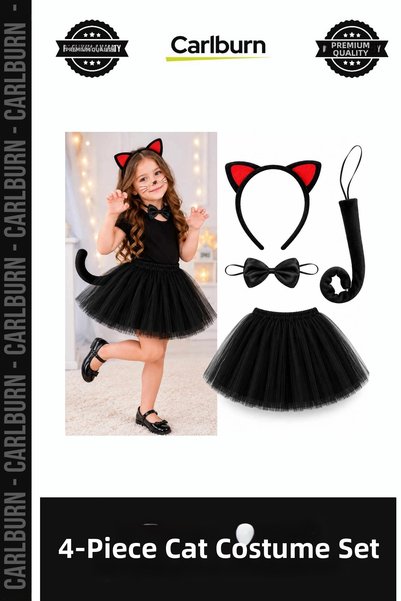 Carlburn Delux Series 4 Piece Kids Cat Costume Set Tulle Skirt Activity Party...