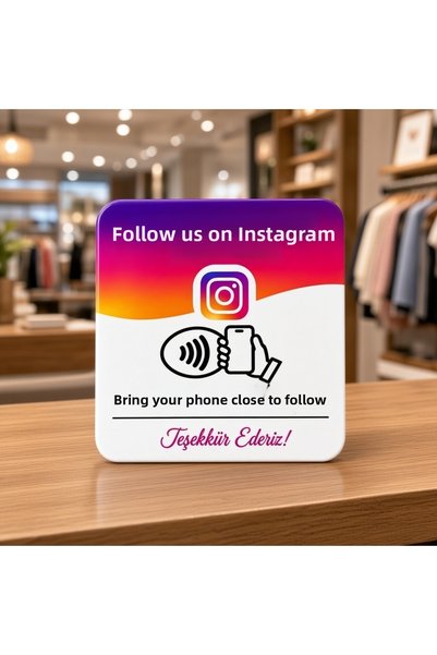 mcaris Nfc Instagram Follow Card 9X9 cm Uv Printed Plexiglass Contactless Profile Follow Card with Tape Single
