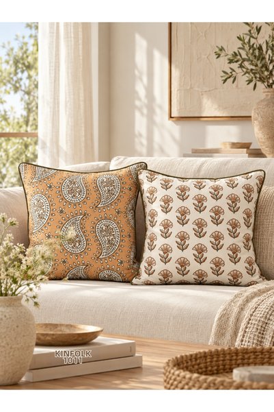 Pilloveland Set of 2 Decorative Cushion Covers with Piping and Digital Print ...