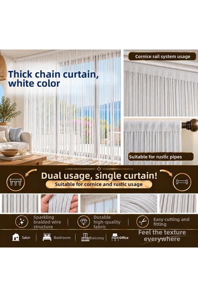 AKÇA TEKSTİL Ip Curtain Special Series Thick Chain White Width 100 cm Length ...