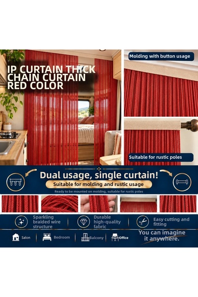 AKÇA TEKSTİL Ip Curtain Special Series Thick Chain Red Width 100 cm Length 30...