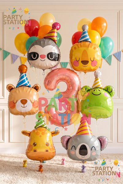 Parti Station Safari Animals Concept 1 Year Old Circus Balloon Set 17 Piece A...