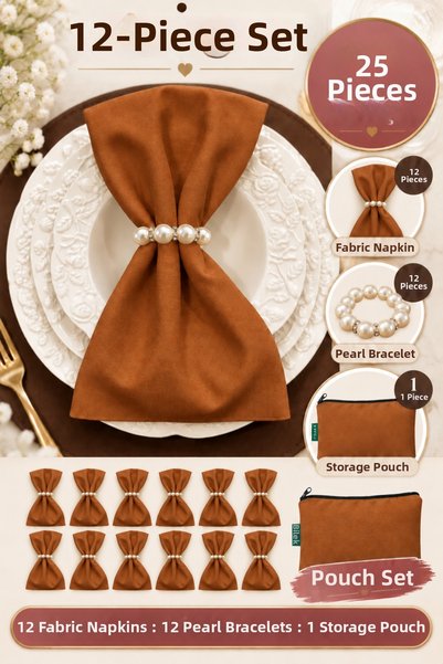 ilmek Cinnamon 12-Piece Fabric Napkin Set 45X45Cm |   25 Pieces with Pearl Ri...