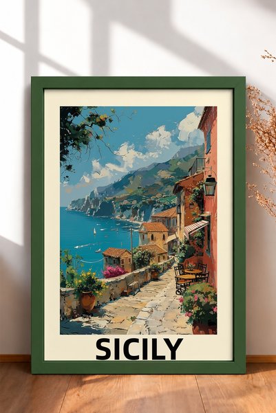 HOMEPACK Stone Pathway Framed Painting on Sicilian Coast Italy Poster Living ...