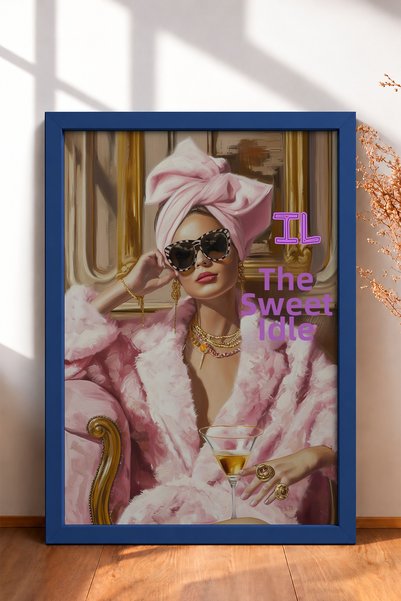 HOMEPACK Il Dolce Far Niente Pink Furry Woman Framed Painting Italy Poster Wa...