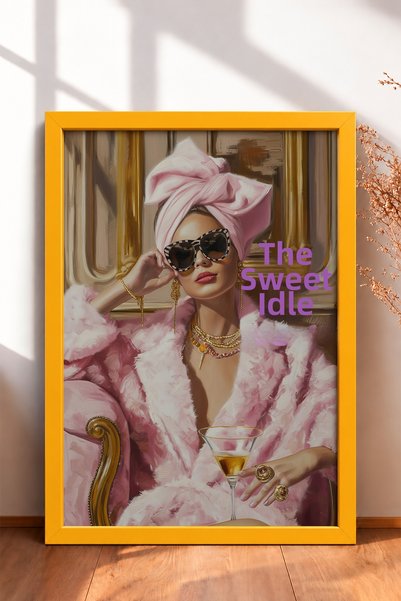 HOMEPACK Il Dolce Far Niente Pink Furry Woman Framed Painting Italy Poster Wa...
