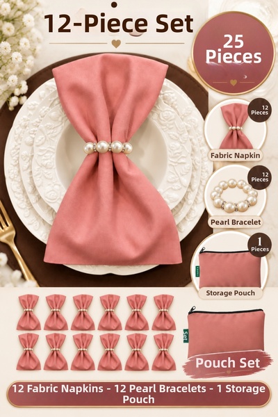 ilmek Dried Rose 12-Piece Fabric Napkin Set 45X45Cm |   25 Pieces with Pearl ...