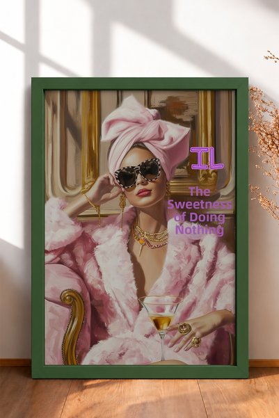 HOMEPACK Il Dolce Far Niente Pink Furry Woman Framed Painting Italy Poster Wa...