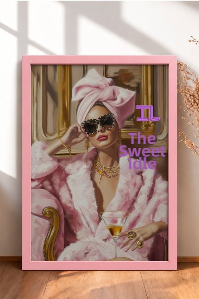 HOMEPACK Il Dolce Far Niente Pink Furry Woman Framed Painting Italy Poster Wa...