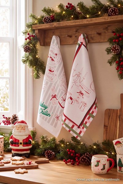 TRENDYOLMİLLA HOME 2-Piece Printed Kitchen Towel Set Tphaw27Mh00013