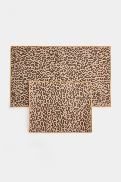 TRENDYOLMİLLA HOME 2-Piece Leopard Printed Non-Slip Bath Mat Set