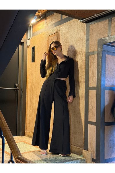 S&A Collectionn Women's Open Back Short Jacket Loose Cut Palazzo Pants Two Pi...