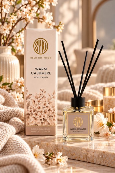 Syku Warm Cashmere Çubuklu Oda Kokusu 100 ml – Sıcak Kaşmir Reed Diffuser Cam...