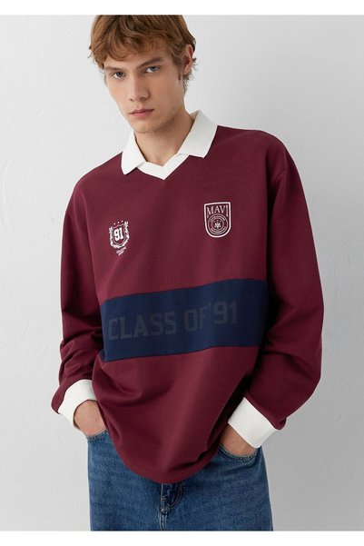 Mavi Polo Yaka Baskılı Bordo Sweatshirt 0S10683-70426