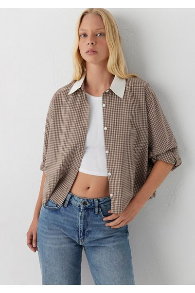 Mavi Kareli Kahverengi Gömlek Loose Fit / Bol Rahat Kesim 1220412-A6844