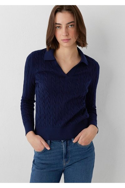 Mavi Tricotaj cu guler polo, albastru marin, croială slim 1710912-84371