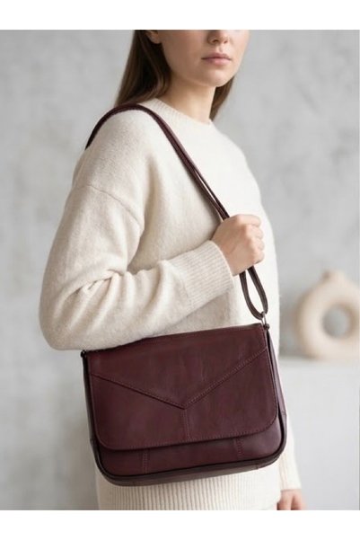 Deribag Genuine Leather, Cross Strap, Casual Bag, Women's Shoulder Bag, Burgu...