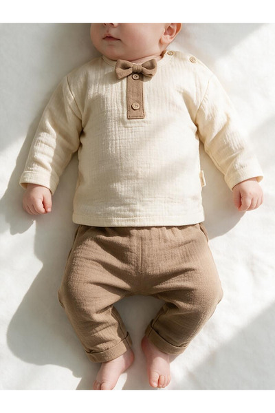 mandalinsbaby طقم موسلين للأطفال الذكور مع ربطة عنق