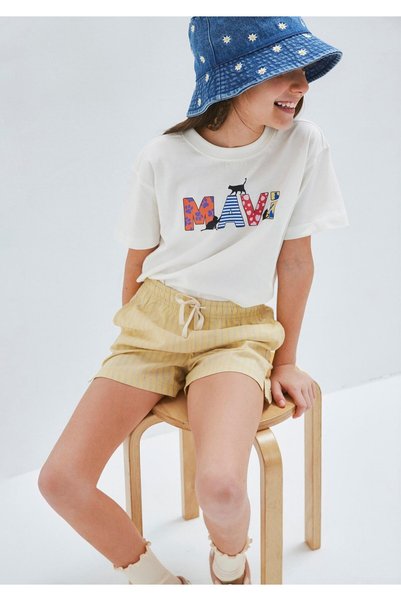 Mavi Logolu Kırık Beyaz Kız Çocuk T-Shirt M7610426-70057