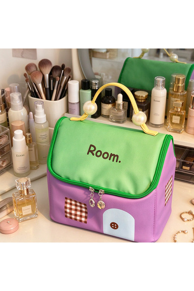 Generic Brand 1PC,Cute House‑Shaped Cosmetic Bag Pearl Handle Portable Large ...