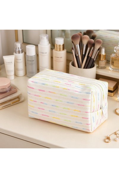 Generic Brand 1PC,Textured Tweed Cosmetic Pouch Portable Travel Makeup Storag...
