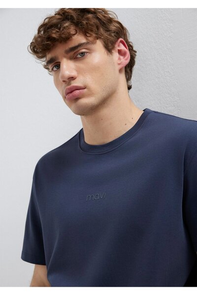 Mavi Logo Printed Navy Blue Basic Interlock T-Shirt Loose Fit / Comfortable L...