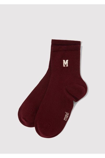 Mavi M Nakışlı Bordo Soket Çorap 1913541-30840
