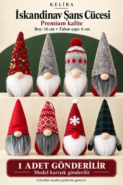 Kelira Yılbaşı Süsü Gnome İskandinav Şans Cücesi 1 Adet Karışık Gönderilir 14 CM