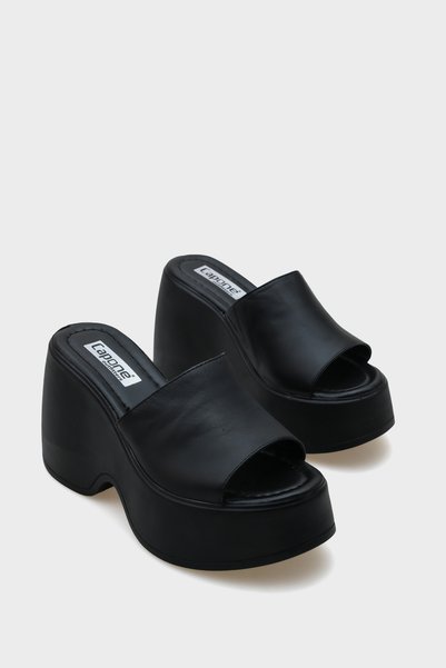 Capone Outfitters Lena Damen-Hausschuhe aus echtem Leder mit hohem Keilabsatz