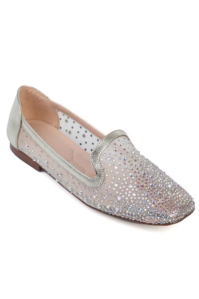 Capone Outfitters حذاء باليه نسائي أنيق من Ada Blunt Toe Mesh Stone
