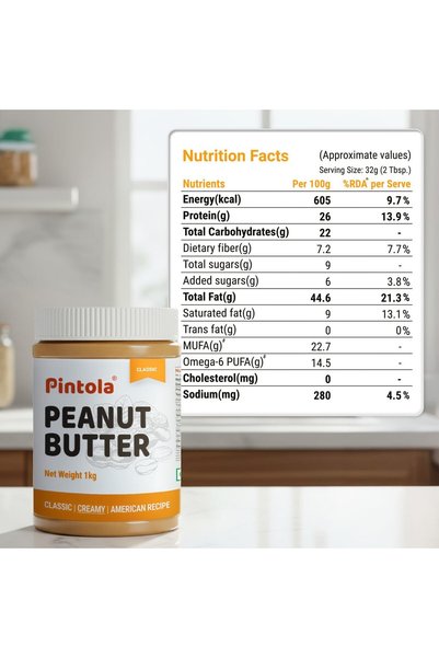 Pintola Original Classic Peanut Butter - with High Protein & Fiber, Premium Roasted Nuts, Gluten Fre