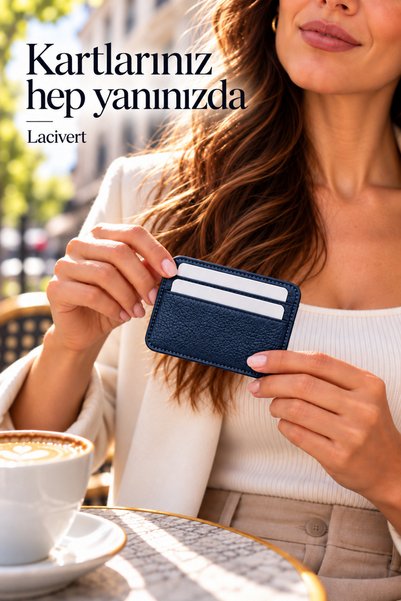 EYCH Hakiki Deri Görünümlü Minimalist Kartlık - 4 Bölmeli Slim Cüzdan