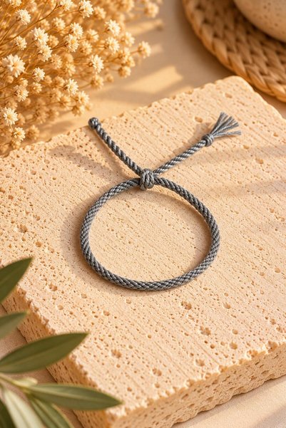 Bidüğüm Handmade Luck Rope Bracelet - Gray Color, Adjustable Size