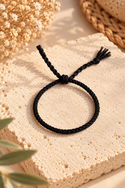 Bidüğüm Handmade Lucky Rope Bracelet - Black Color, Adjustable Size