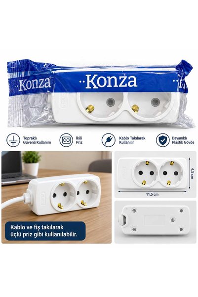 Şaheser Konza İkili Topraklı Priz Beyaz – 2'li grup Elektrik Prizi, Dayanıklı...