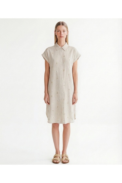 Yargıcı Plain Shirt Collar Short Sleeve Dress