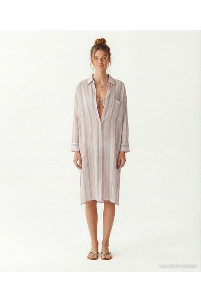 Yargıcı Plain Shirt Collar Long Sleeve Dress