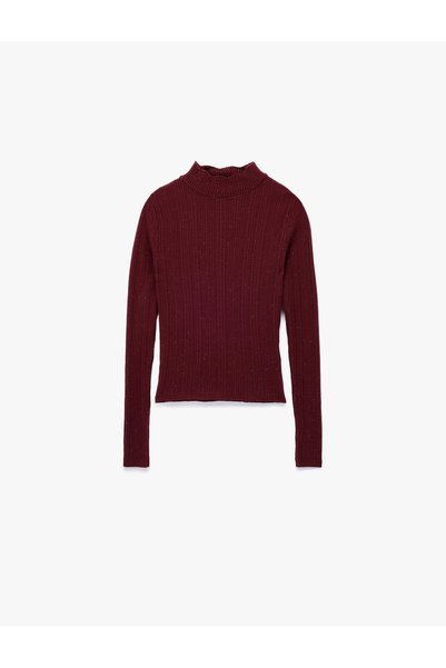 Koton Ruffle Detailed Stand Collar Long Sleeve Knitwear Sweater